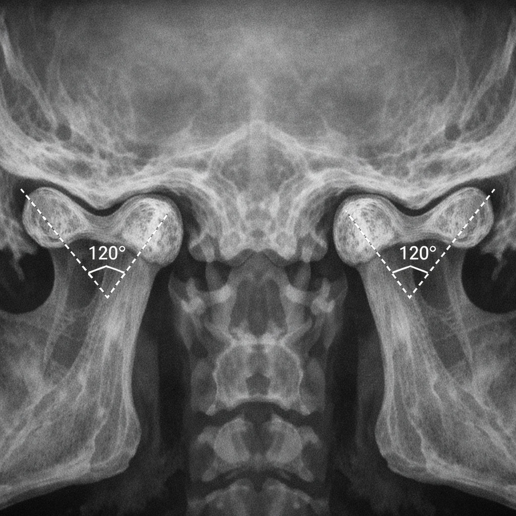 TMJ CT scan condylar angle 120 degrees