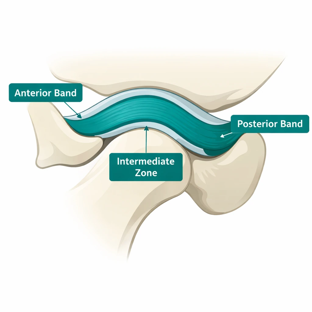 بخشهای دیسک مفصلی TMJ شامل باند قدامی، ناحیه میانی و باند خلفی
