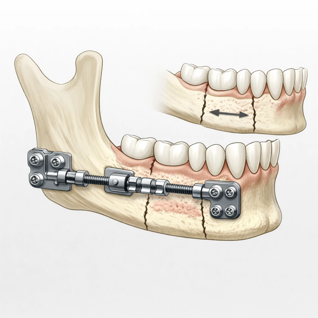 دستگاه دیستراکشن استئوژنز برای افزایش طول فک پایین و بهبود راه هوایی
