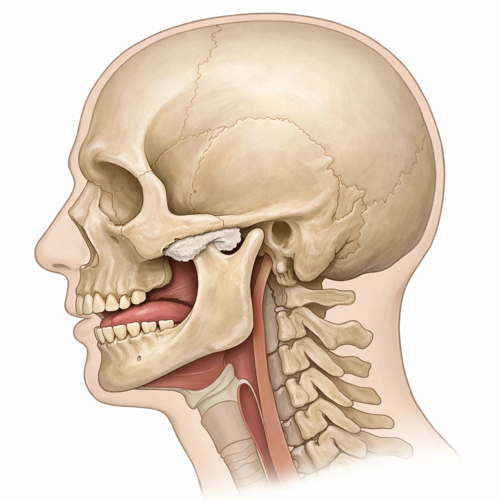 نمای جانبی آناتومی مفصل گیجگاهی فکی، فک پایین و فضای راه هوایی فوقانی