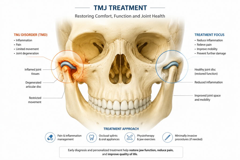 تصویر پزشکی از درگیری مفصل فک در بیماری TMJ Ankylosis